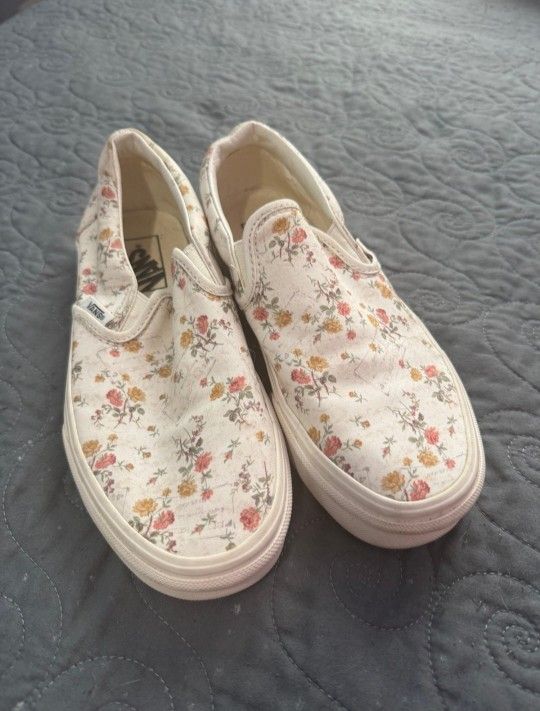Vans Cream Floral Slip-On Sneakers