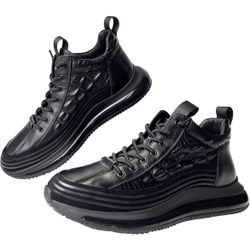 JishinGal Men's Slip-on Leather Sneakers