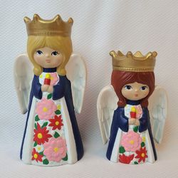 Vintage 1980's Angels Figurines Votive Holder Decor Pottery