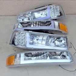 99-02 Chevrolet Silverado 00-06 Suburban Tahoe LED DRL Headlights Luces Micas Calaveras Faros Farole