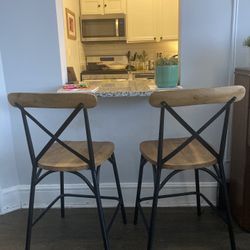 Two modern wood bar stools/kitchen chairs