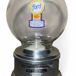 Ford Gum Ball Machine Penny Glass Silver 1 One Cent Globe Excellent Vintage 1940 