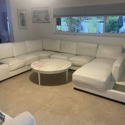 White Real Leather Sectional Couch