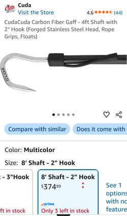 NEW CudaCuda Carbon Fiber Gaff - 8ft Shaft with 2" Hook (Forged Stainless Steel Head, Rope Grips, Floats)