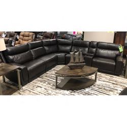 Genuine Leather Power Reclining Sectional In Stock