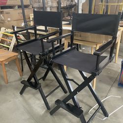 Assembled New Set of 2 - 24" Director's Chair Black Frame-with Black Canvas Counter Height