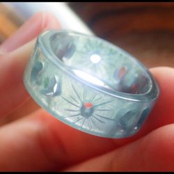 Certificate Jadeite Hand Carved Green Natural A Jade Sun Star Moon Circle Ring size7.5