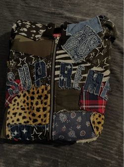 Men’s XL Patchwork Skull Print Full Zip Fleece Hoodie w/ Pockets Multicolor