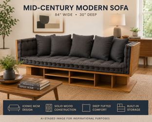 MCM style custom artist built solid teak platform sofa- statement piece
