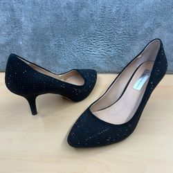 INC International Concepts Black Rhinestone Kitten Heel Pumps Office