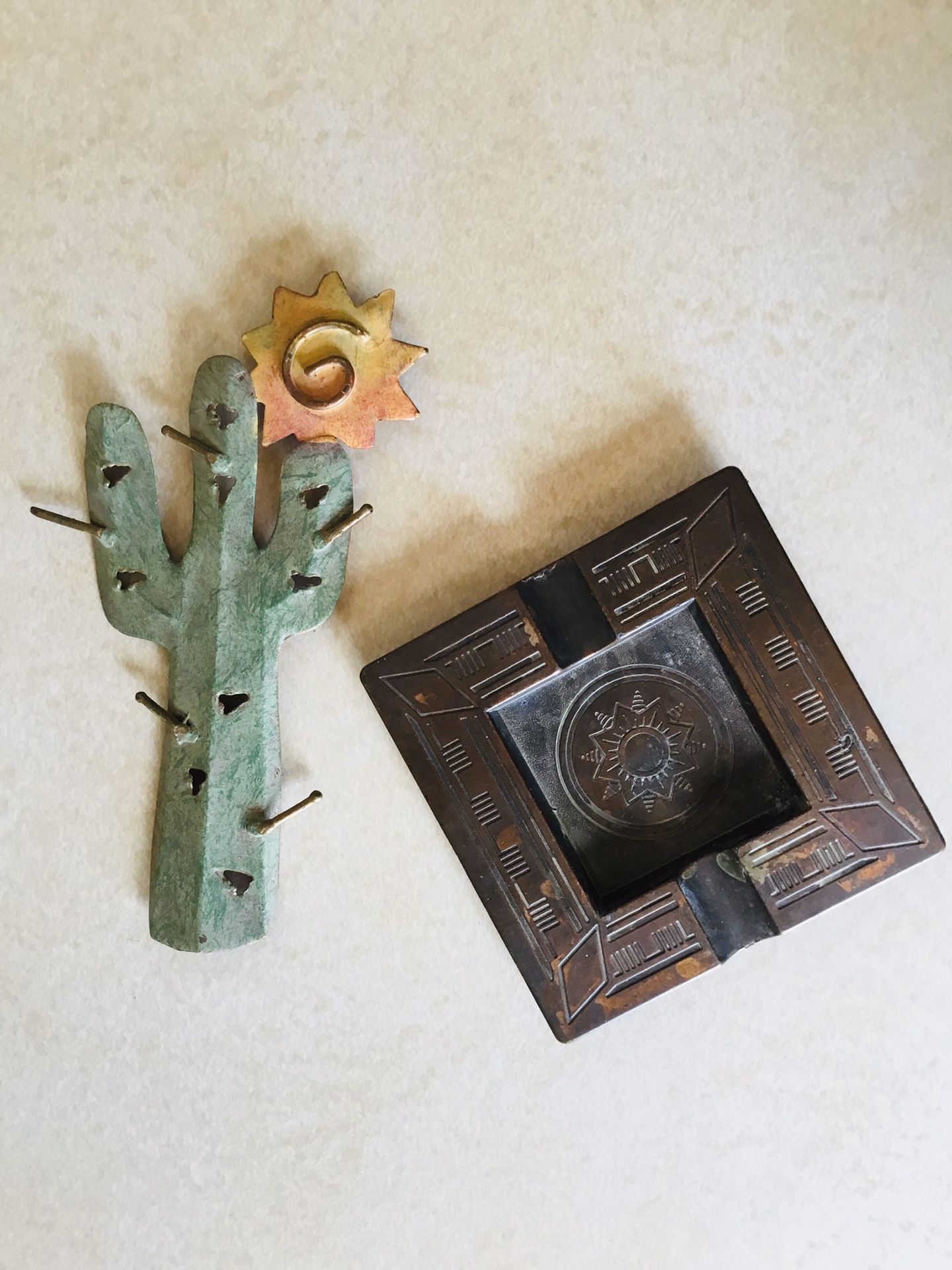 Vintage Collection Royale Copper Western Ashtray and Metal Saguaro Refrigerator Magnet