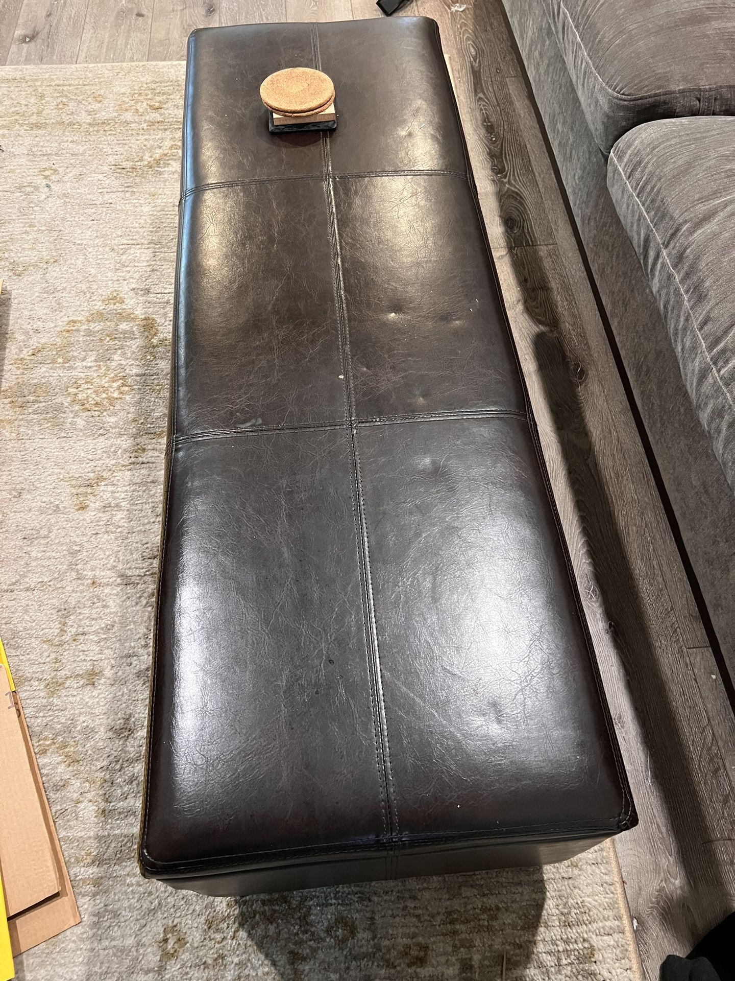 Black Leather Ottoman