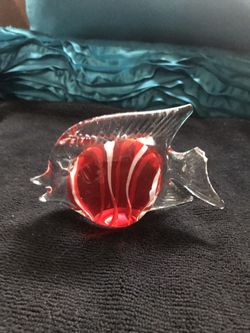 Red and white fish paperweight damaged