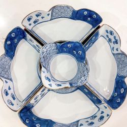 Vintage 6 pieces Japanese porcelain dishes . Snack / Charcuterie  Dishes Approximately 15" x 15" 