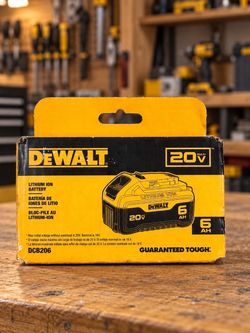 $85 New DeWalt 20V MAX 6Ah Battery – Model DCB206  DeWalt 20V MAX lithium-ion battery, 6Ah capacity.