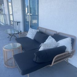 L-Shaped Patio Sofa Set w/ Coffee & Glass Table – Ready to Use