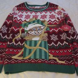 Holiday Time Christmas Sweater Size M Cat Design Multi-Color Long Sleeve