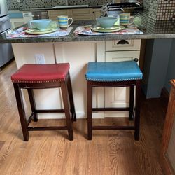 50% OFF  2 Counter Stools: Red and Blue With Black