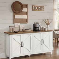 Storage Cabinet, Buffet Cabinet, Sideboard, Credenza, with Adjustable Shelves, for Living Room, Entryway, Rustic White and Honey Brown ULSC381W01