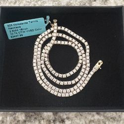 10.74 CTW VVS D Color Moissanite Tennis Necklace – 925 Sterling Silver 18” 2.5mm
