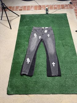 Chrome Black Jeans With White Design