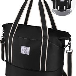 Travel Duffel Bag – Foldable Waterproof Weekender Carry-On for Women & Men, Overnight Gym Luggage with Metal Buckle Strap BLACK