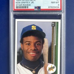 1989 Upper Deck Ken Griffey Jr Rookie Baseball Card Graded PSA 8