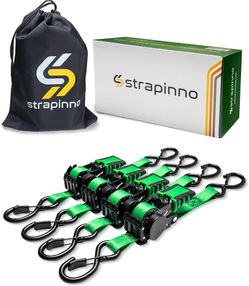 Strapinno 4pcs Retractable Ratchet Straps Bundle 1in x 6ft Ratchet Tie Down with Rubber Coated Steel Handle, S Hooks, Breaking Strength 1500 lbs Each