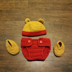 Winnie The Pooh Diaper Cover Set Photo Prop  Halloween Costume Newborn Baby 