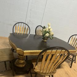 Table And 6 Chairs Gold And Black 
