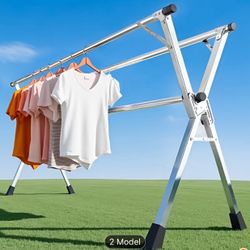 Foldable Metal Clothes Drying Rack, Adjustable Three Rod, with Space-Saving Storage, 51-79in