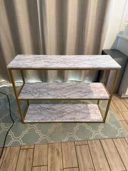 3 Tier Faux Marble Console Table with Gold Metal Frame