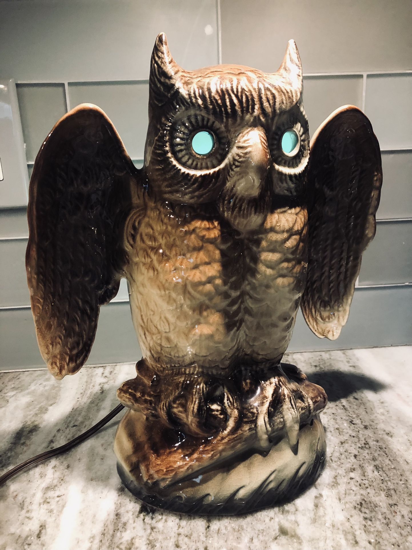 Mid Century Modern 1950s Ceramic Kron Owl TV Lamp