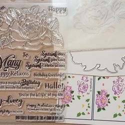 Peony Flower Layered Stencils, Stamp And Die Set w/ Sediment Stamps