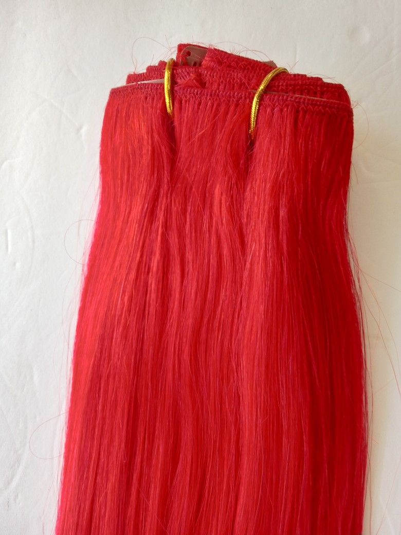 22" Red Thick Remy clip-on human hair extensions Get length & fullness