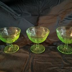 Three Antique Green Sherbet Glasses