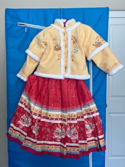 Girls Chinese Hanfu Set – Dragon Embroidered Mamian Skirt (Age 8–10, 130cm)