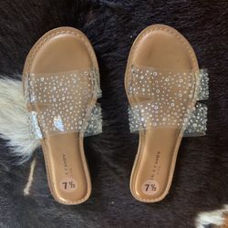 Rock & Candy Women's Embellished Clear Strap Slide Sandal Size 7.5