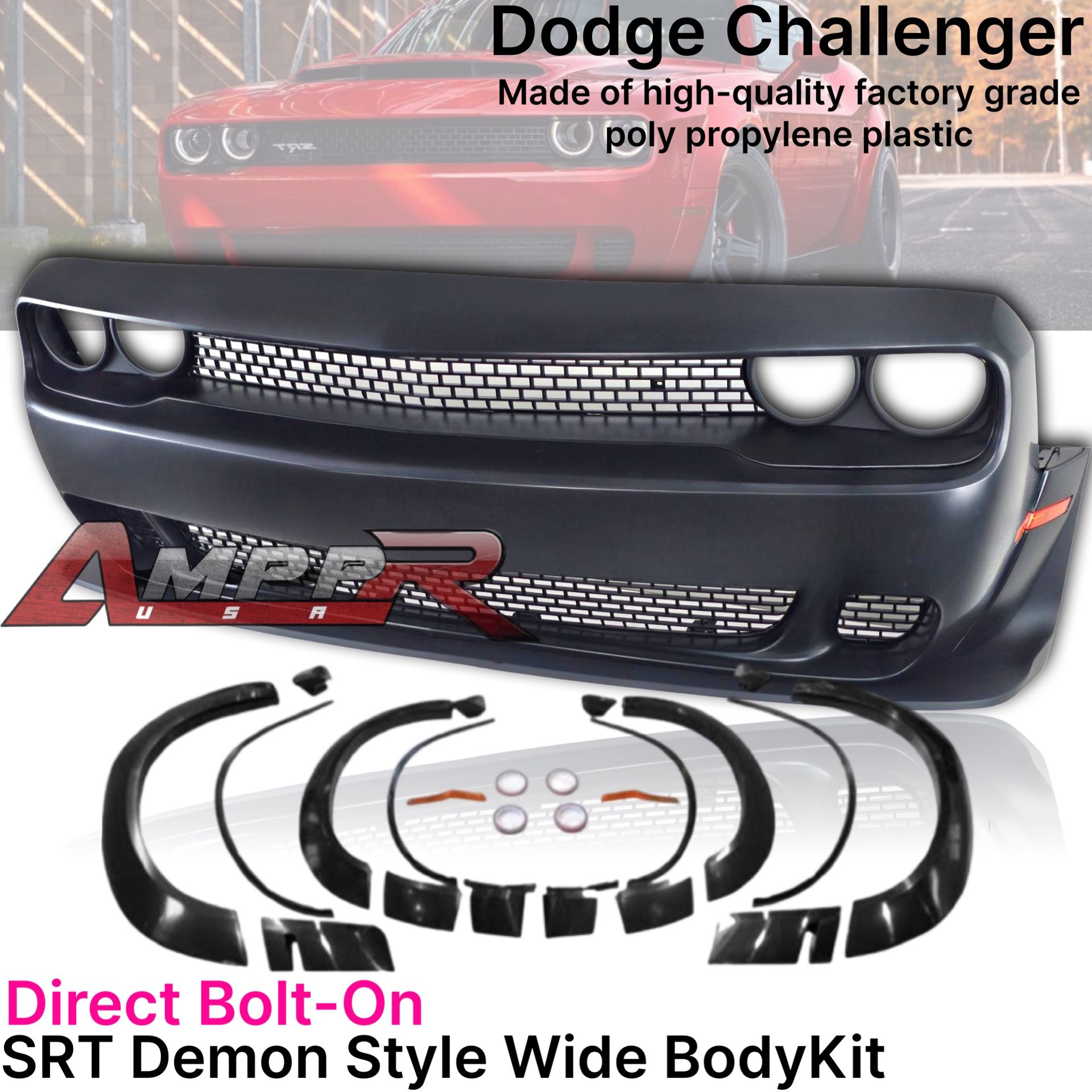 08-23 Dodge Challenger Srt Hellcat Scat Pack Demon Wide Body Kit Front Bumper Fender Flares Complete Rt Sxt Se