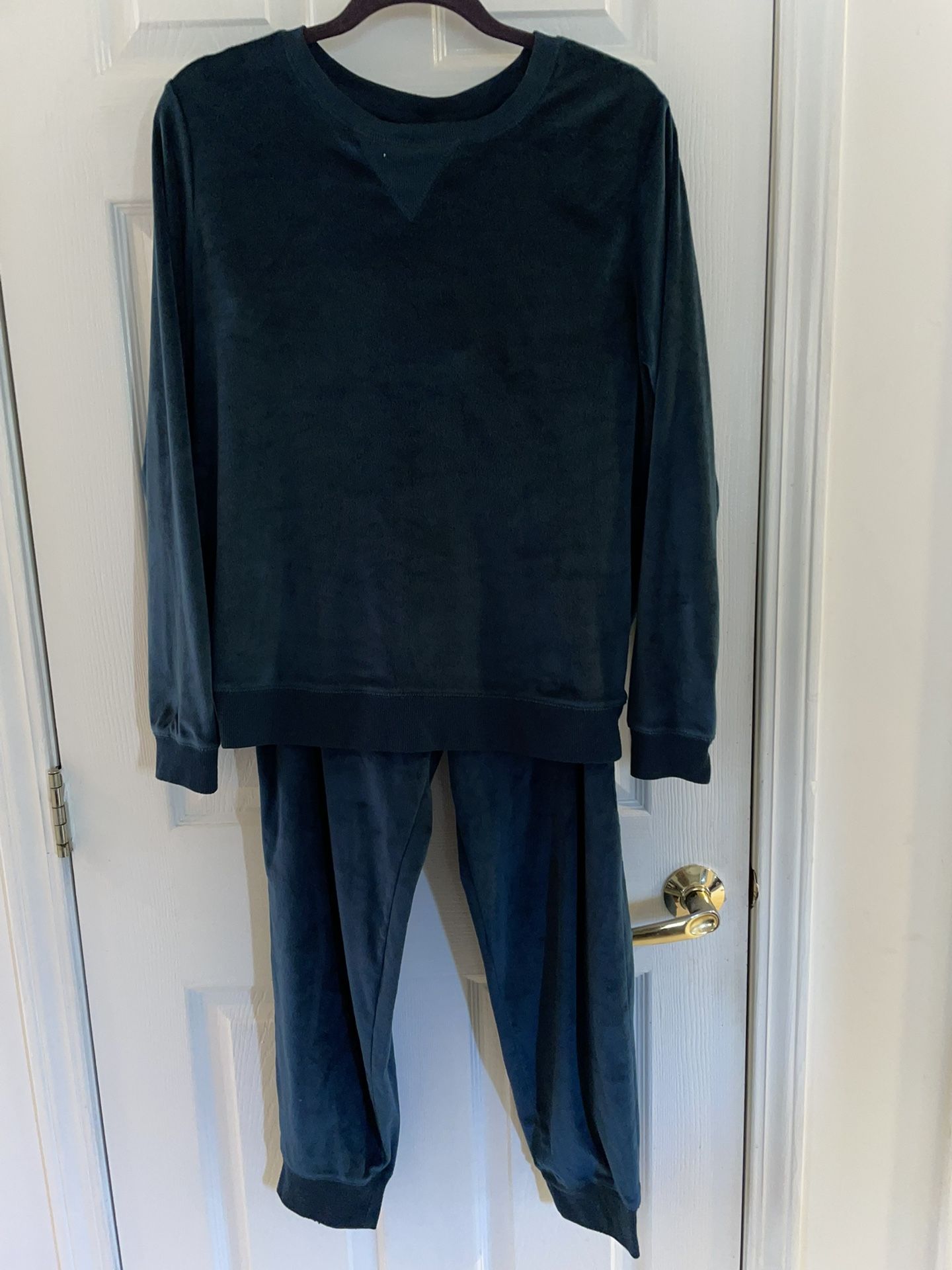 Ladies Women’s Large Honeydew USA green velvet sweatshirt joggers set