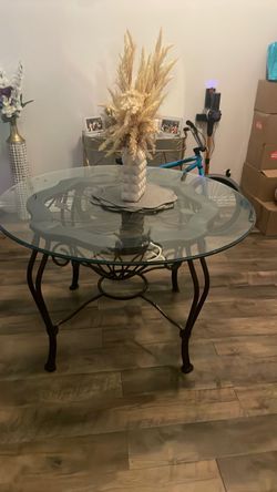Round Glass Top Dining Table with Iron Base
