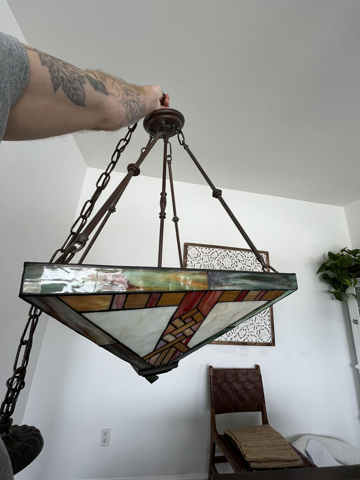 Antique Stained Glass Pendant Lamp