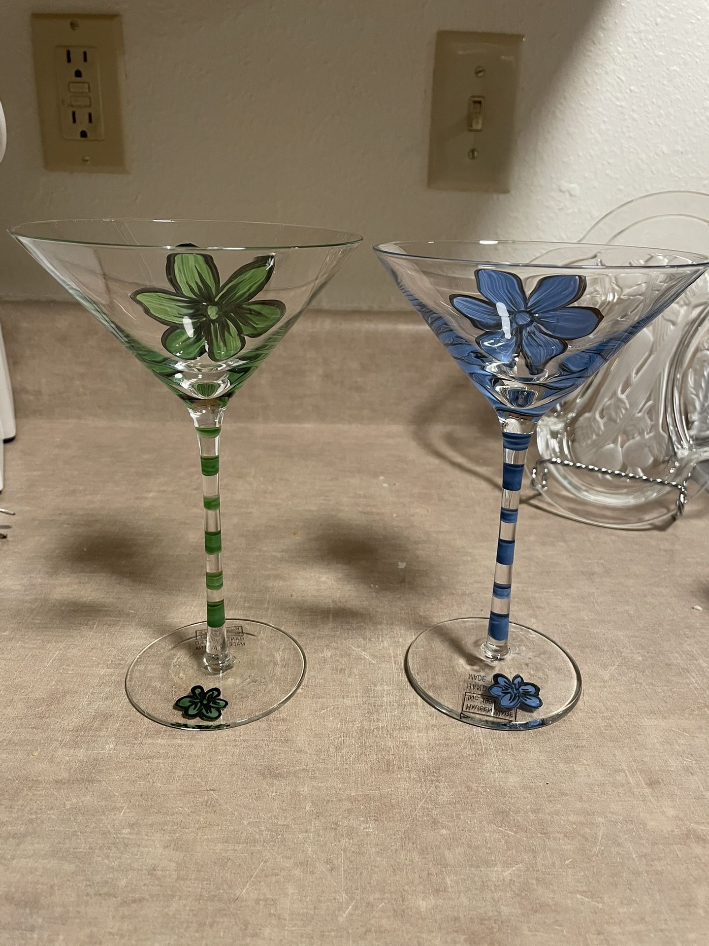 Hand Painted Set (2) Martini Glasses