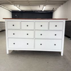 Already Assembled - Painted  White With Wood Stained Top IKEA Hemnes 8 Drawer Dresser - Tons Of Storage
