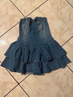 Denim Tiered Ruffle Mini dress Blue