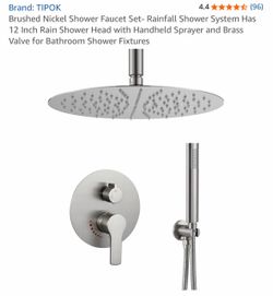 TIPOK Brushed Nickel Rainfall Shower Faucet Set