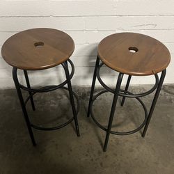 MUST SELL set two stools bar kitchen counter island wood wooden seat metal legs west elm