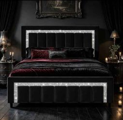 Queen Bed Frame with Headboard, Velvet Queen Size Bed Frame with Diamond Design Headboard and Footboard, Wooden Slats, No Box Spring Needed, Easy Asse