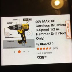 Tool Only No Battery Dewalt Hammer Drill