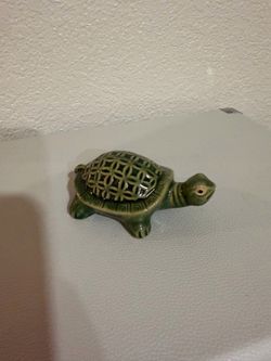 Vintage Mini Pottery Turtle Figurine Handmade Green Ceramic Collectible